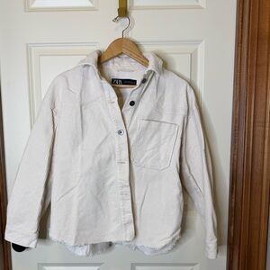 Zara off white corduroy bottom down shirt/jacket